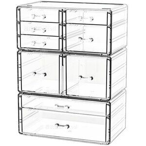 Clear acrylic stackable makeup organizer 9 drawer cosmetic storage bins
